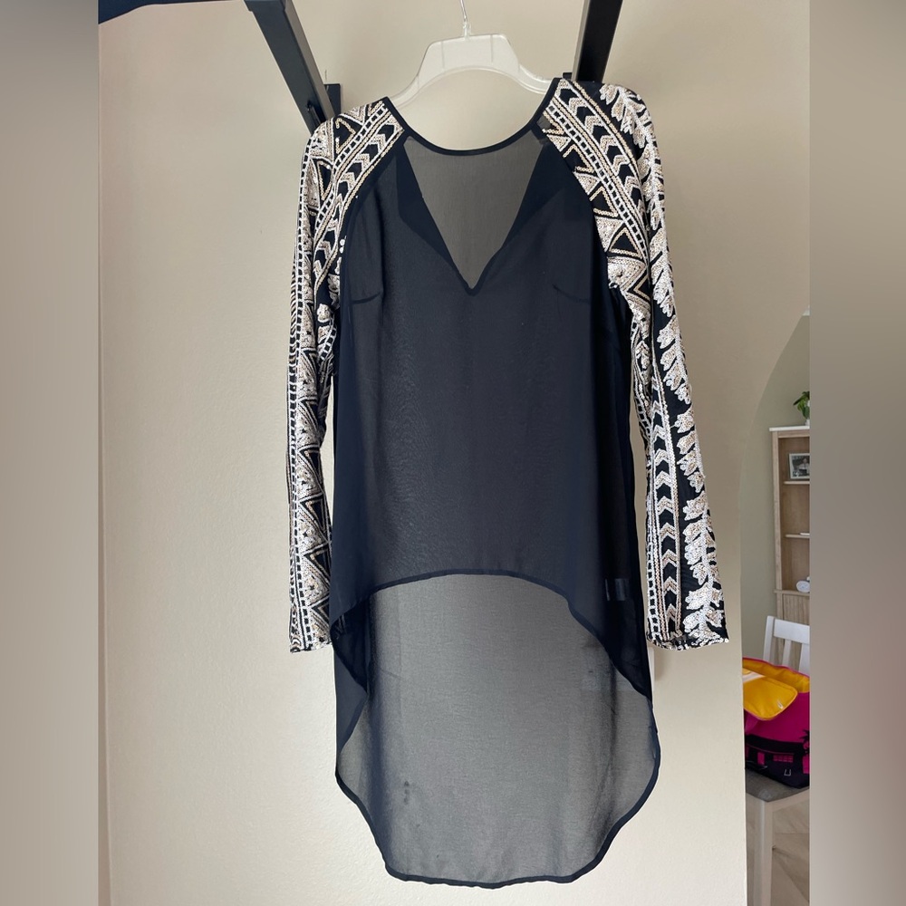 Long sleeve sequence sheer top